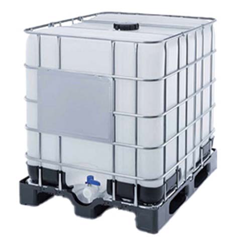 1000L WHITE PLASTIC CUBI CONTAINER ON PLASTIC PALLET WITH VALVE