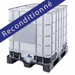 [CUVE-PE-AER-1000B-RE §] ​​CONTENEUR CUBI PLASTIQUE 1 000L RECONDITIONNE BLANC / PALETTE PLASTIQUE OU ACIER AVEC VANNE